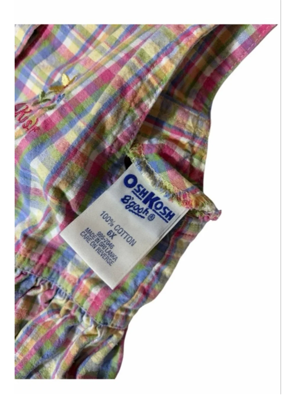 Vintage OshKosh B’gosh Pastel Plaid Cotton Dress Toddler Girls 6X Cottagecore